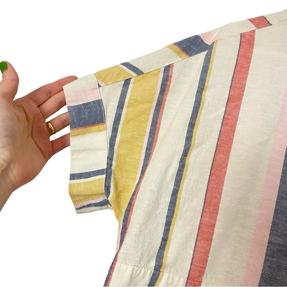 United By Blue Striped Top Blouse Womens Size XS Oversized Linen Cropped Cream - Picture 4 of 8